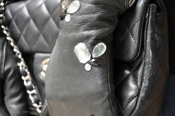 DIY Leather Jeweled Gloves - Close Up