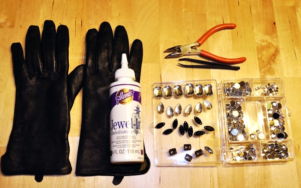 DIY Leather Jewelled Gloves How To - Step One