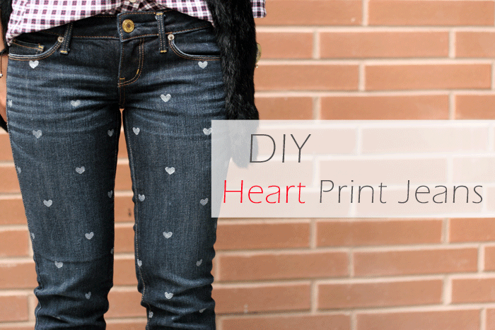 DIY heart print jeans, DIY heart denim