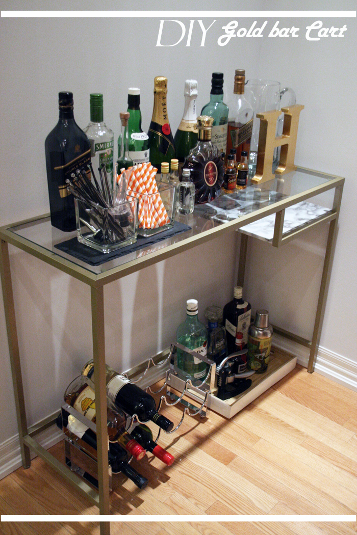 DIY Gold bar cart, diy bar cart ikea hack, diy bar cart